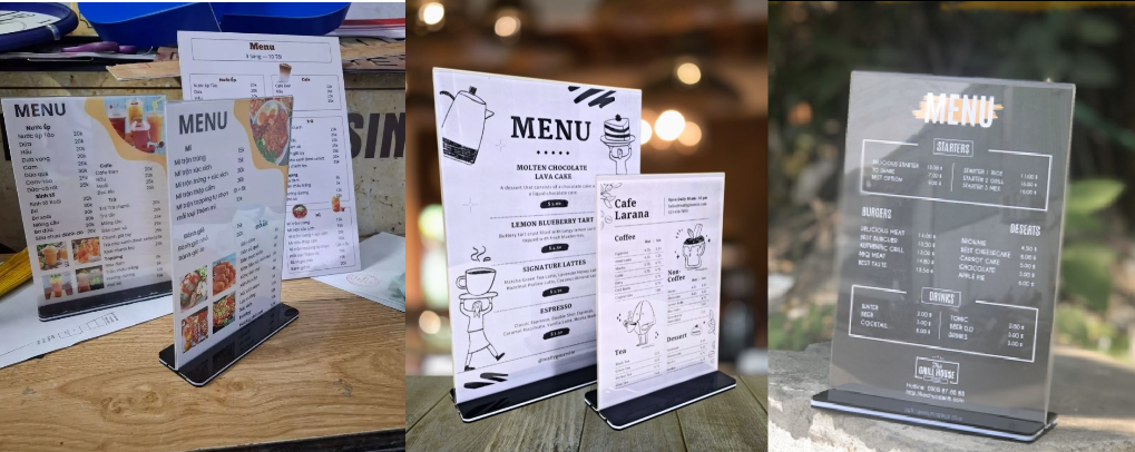 Menu Mica để bàn có những kích thước nào?